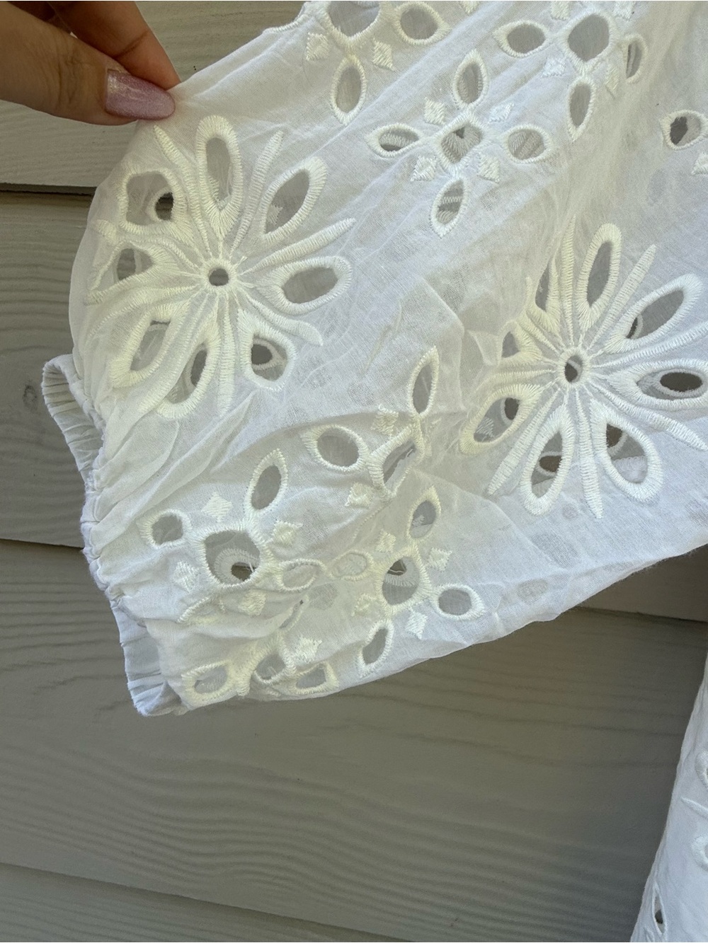 Johnny Was White Eyelet Blouse with Subtle Dot Pattern - Picture 4 of 8